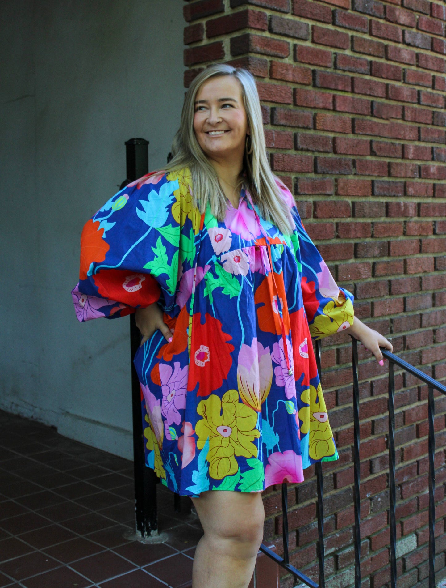 Sandy Blue Floral Puff Sleeve Dress