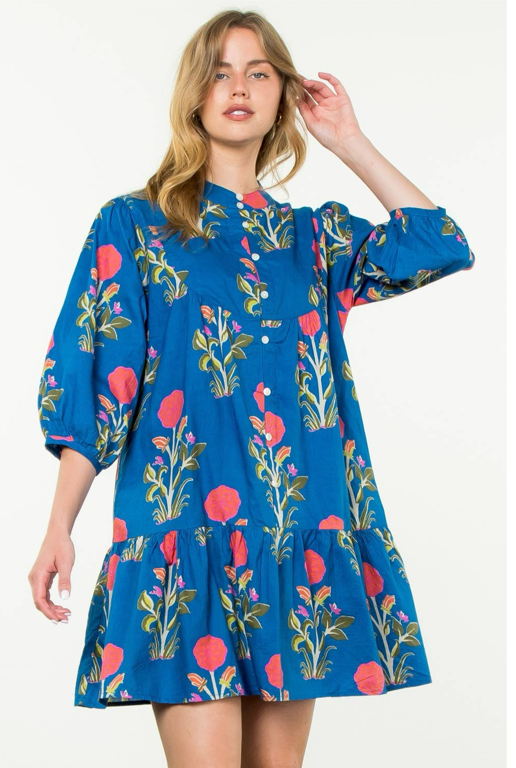 Blue Jean Baby Mid Sleeve Floral Print Dress-THML