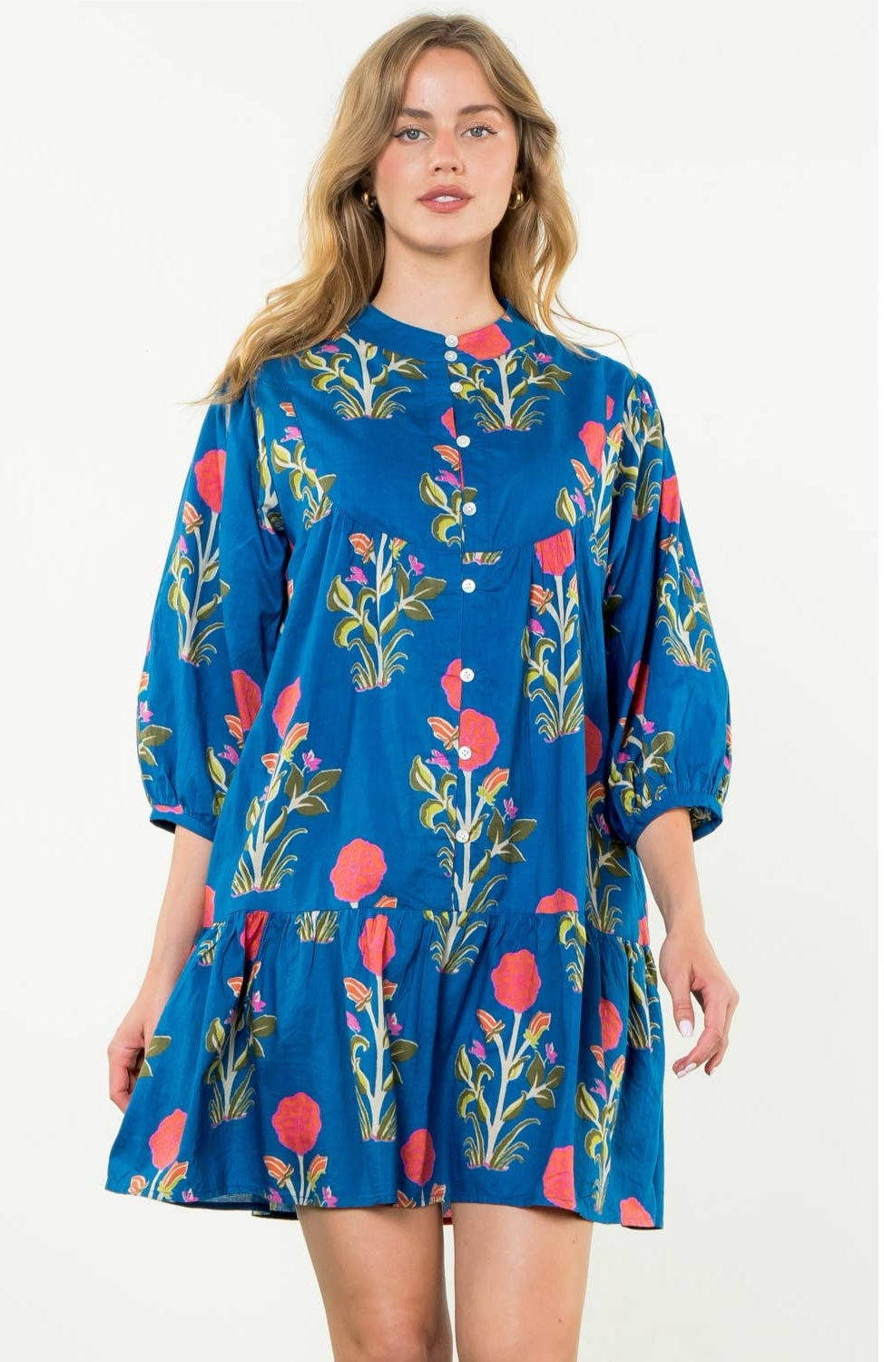 Blue Jean Baby Mid Sleeve Floral Print Dress-THML
