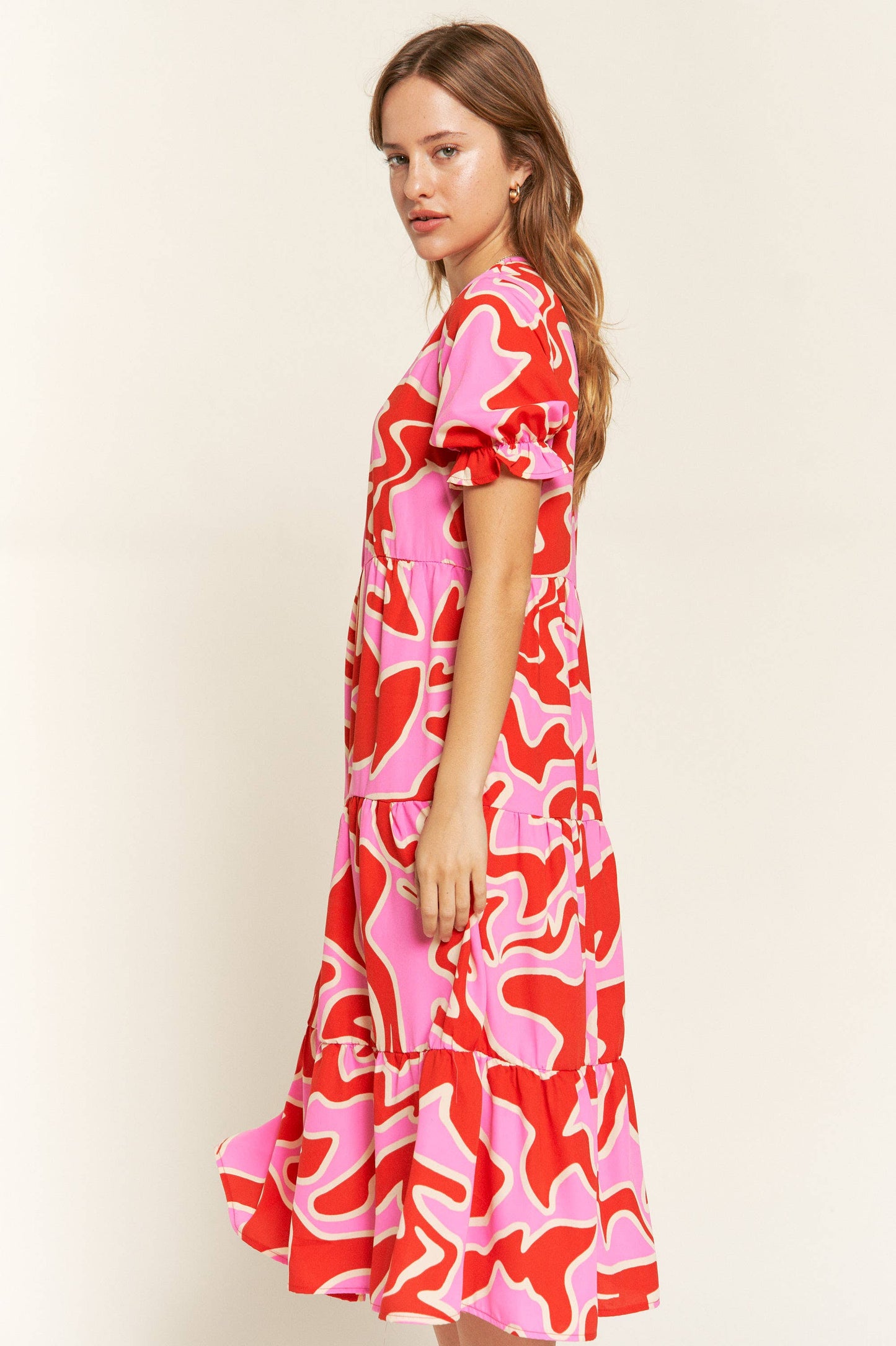 Beautiful Chaos Tiered Short Sleeve A-Line Midi Dress (2 colors)