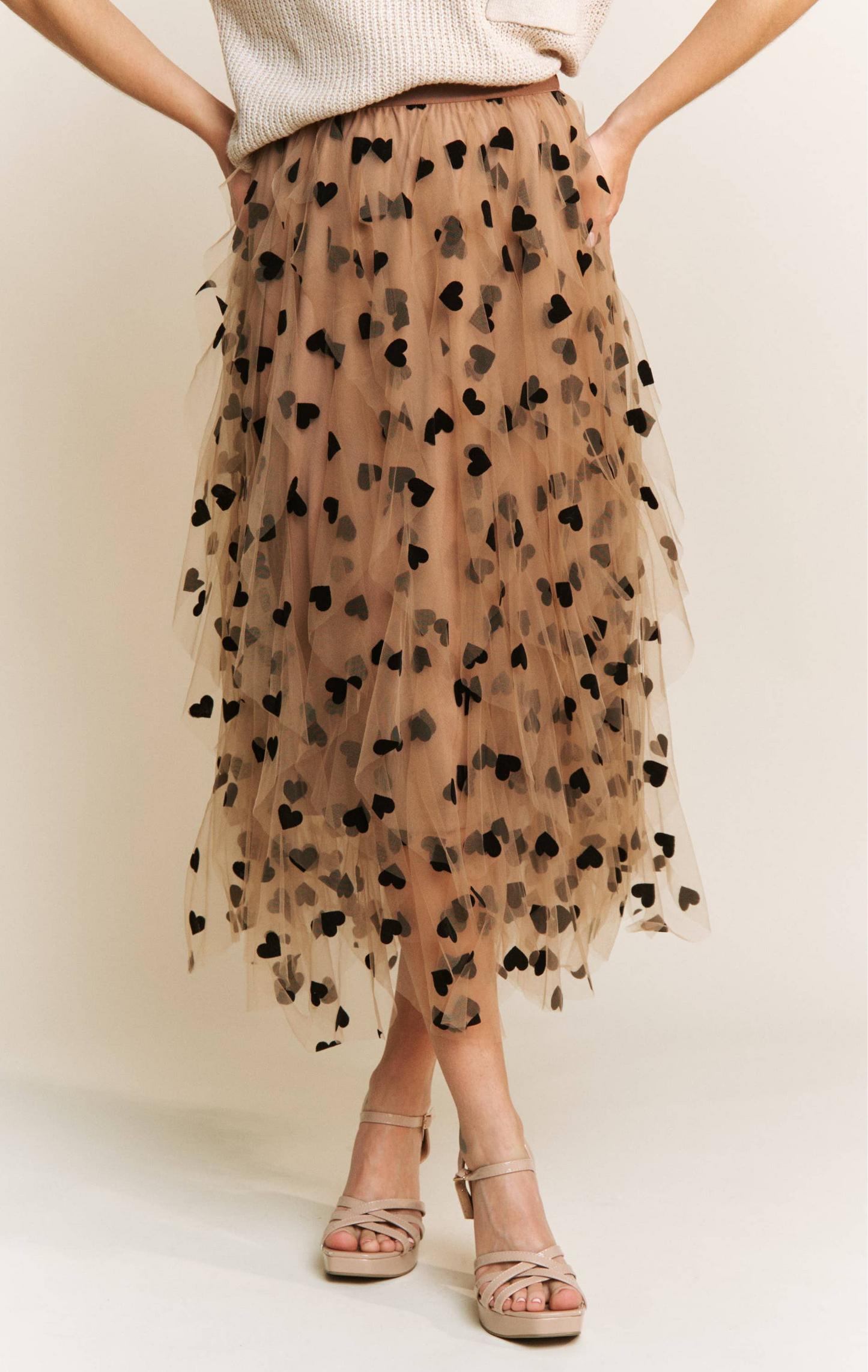 All Frills Velvet Heart Flocked Midi Skirt