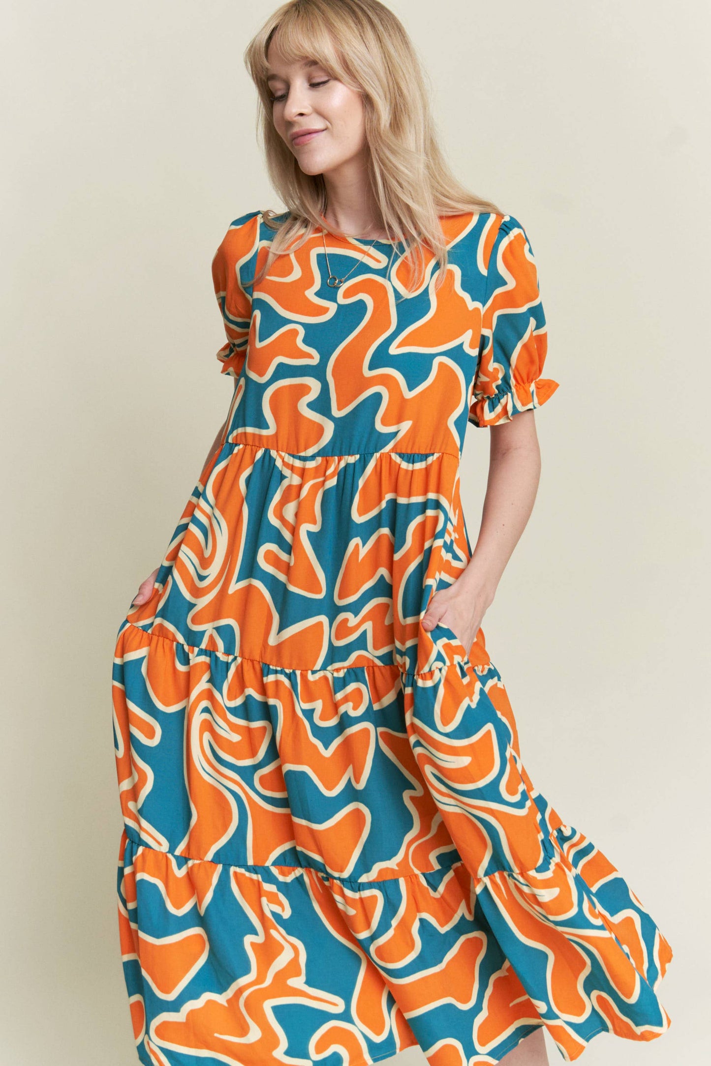 Beautiful Chaos Tiered Short Sleeve A-Line Midi Dress (2 colors)