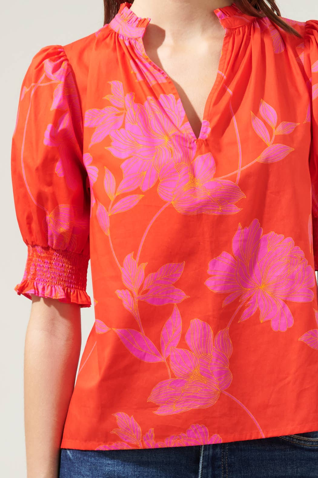 Maylene Mile Floral Split Neck Top-Sugarlips