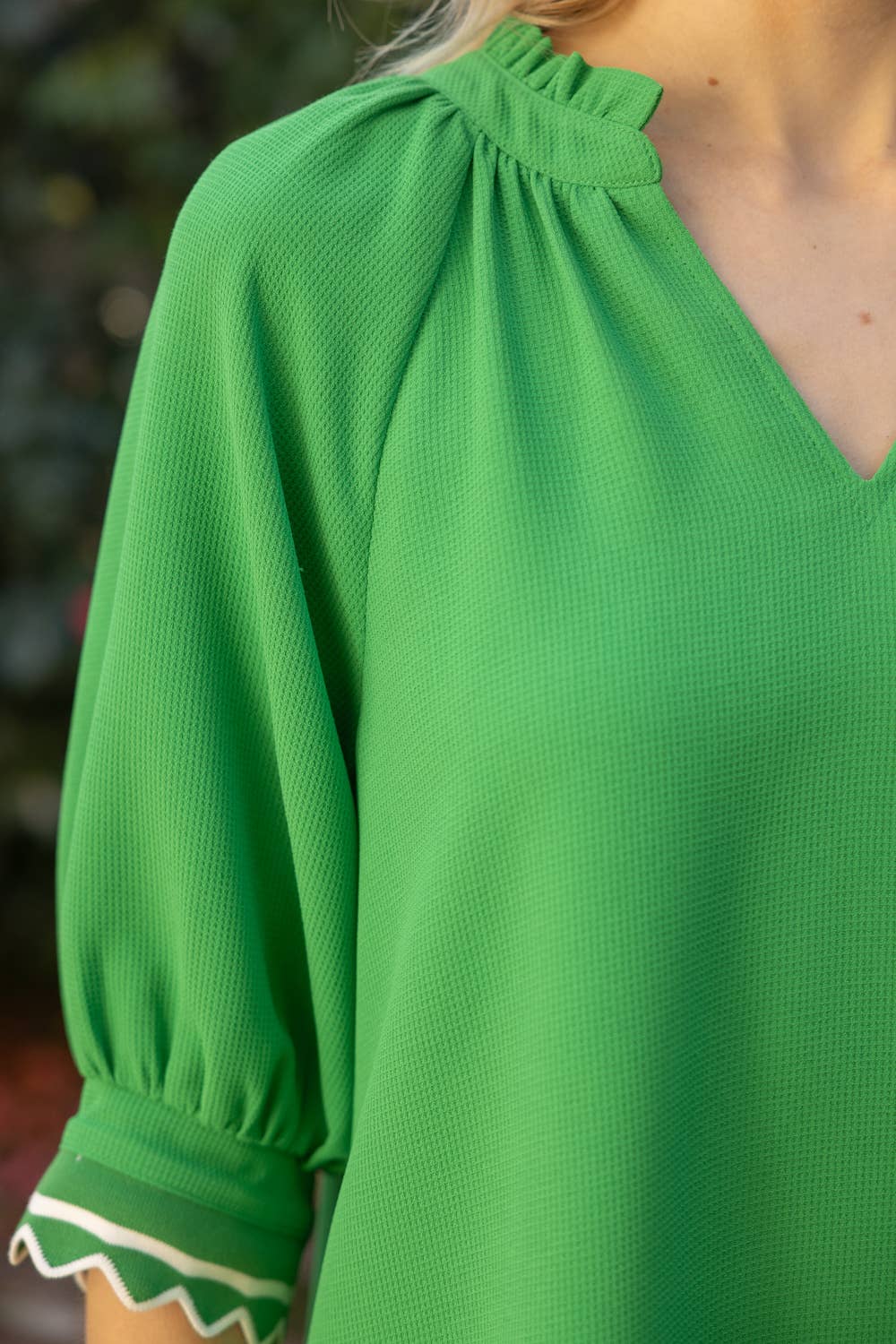 Green with Envy Scallop and Stripe Band Detailed Shift Dress