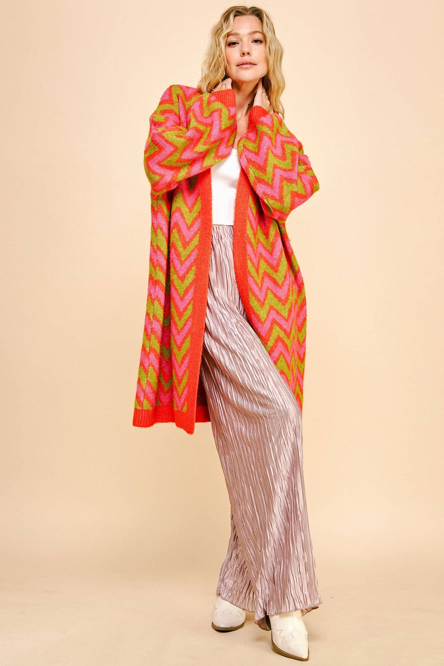 Cozy Chevron Open Cardigan