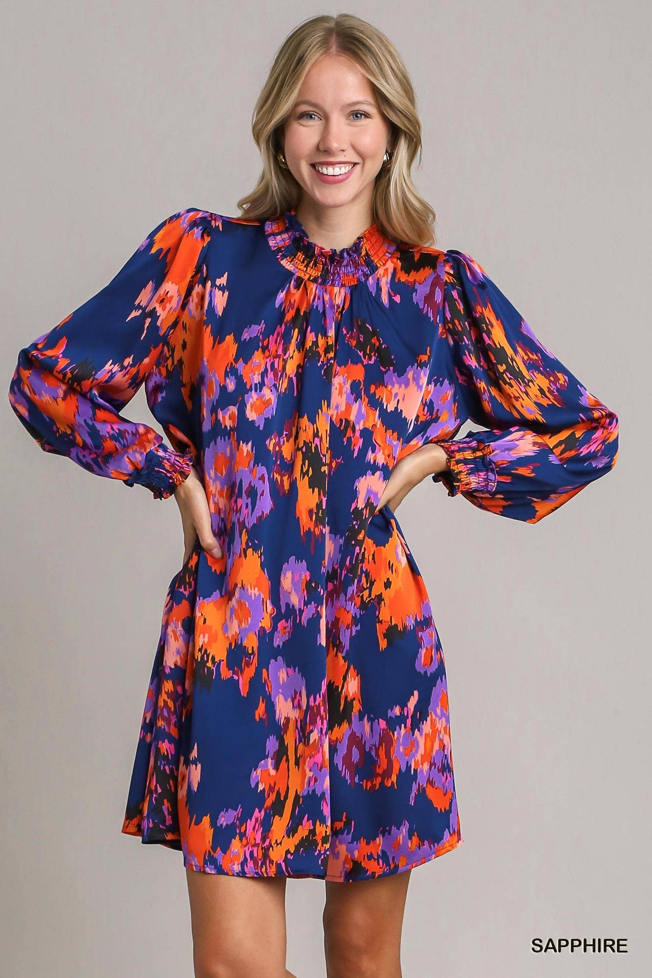 Watercolor Floral Printed Satin Dress