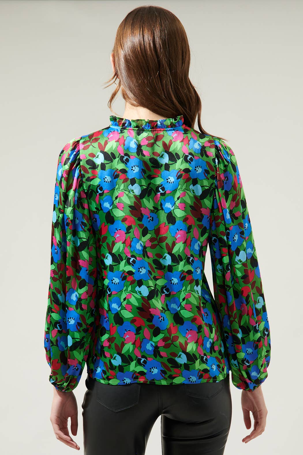 Destine Floral Hathaway Split Neck Long Sleeve Blouse