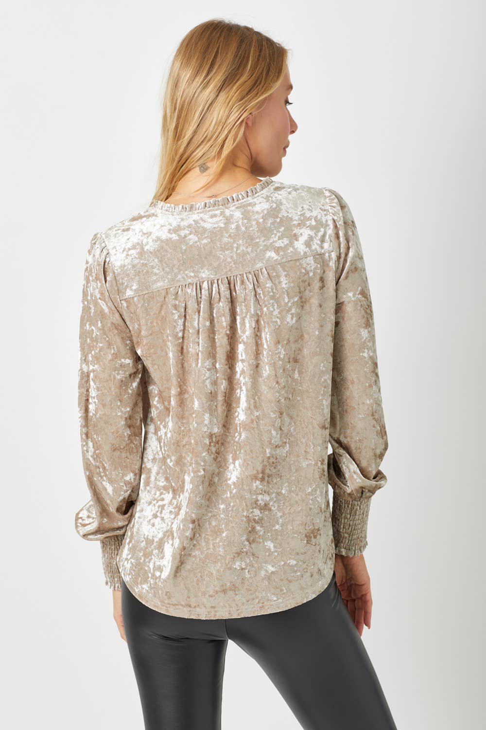 Prosecco Smocked Velvet Blouse