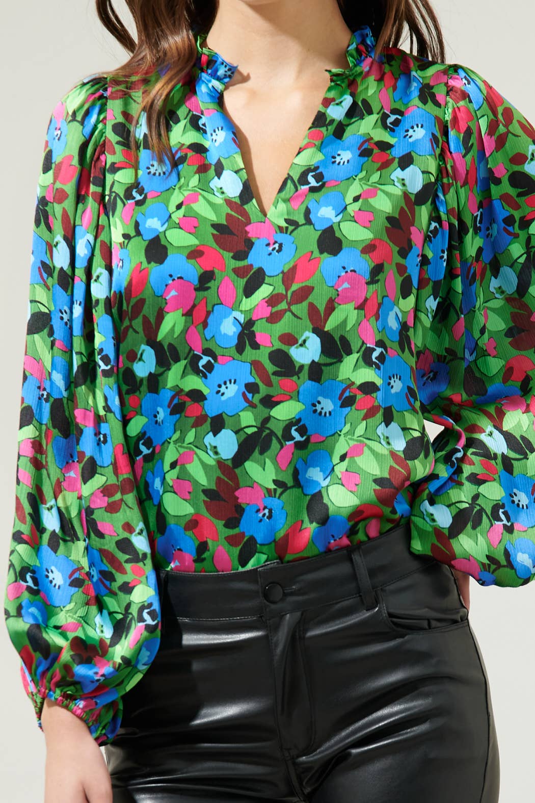 Destine Floral Hathaway Split Neck Long Sleeve Blouse