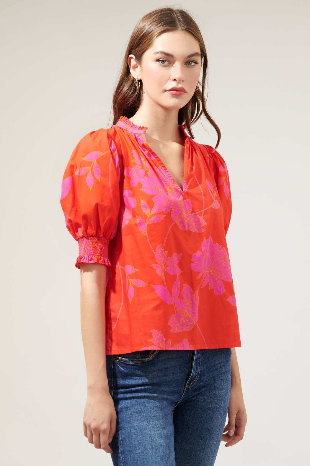 Maylene Mile Floral Split Neck Top-Sugarlips