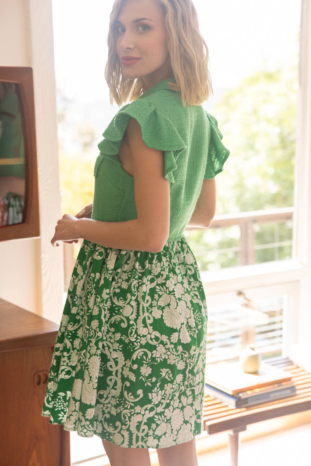 Brin Floral Print Tweed Collared Dress