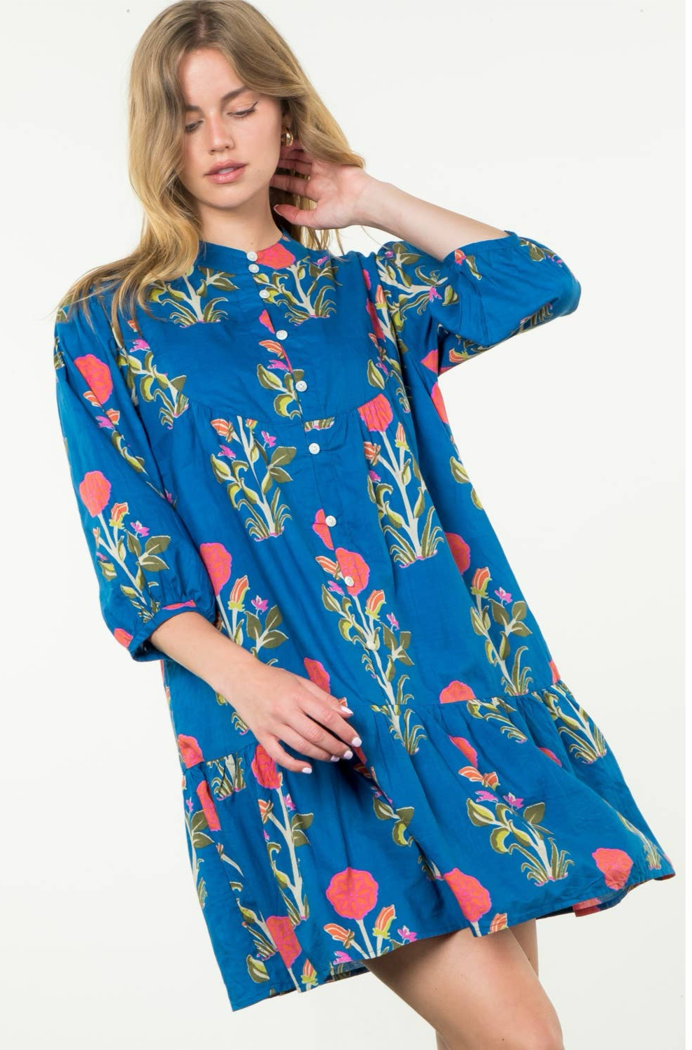 Blue Jean Baby Mid Sleeve Floral Print Dress-THML