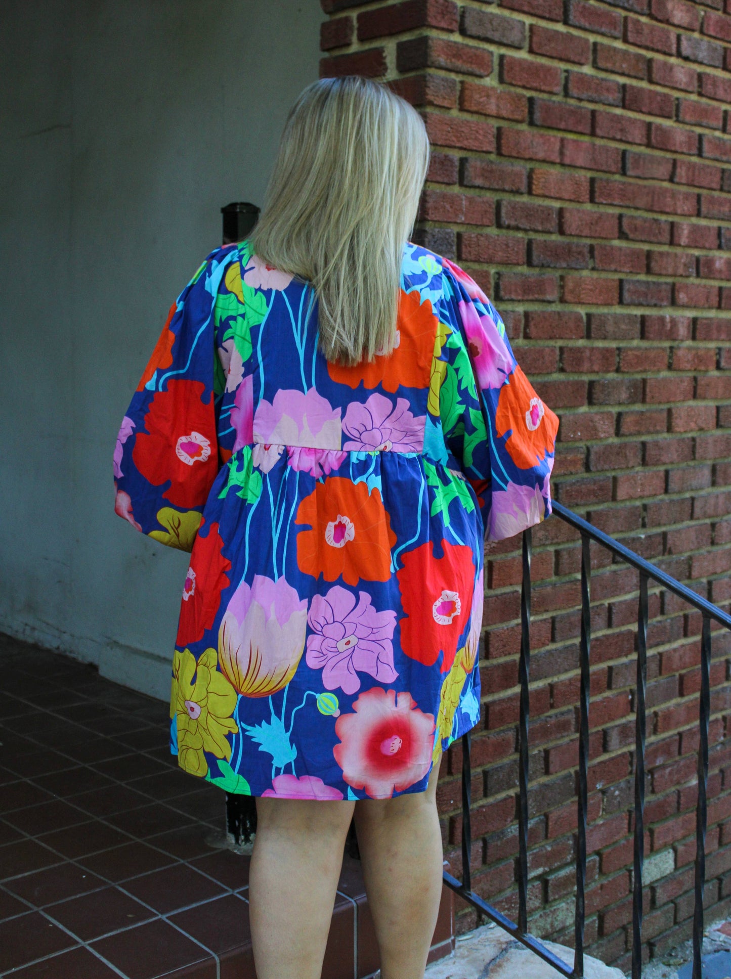 Sandy Blue Floral Puff Sleeve Dress