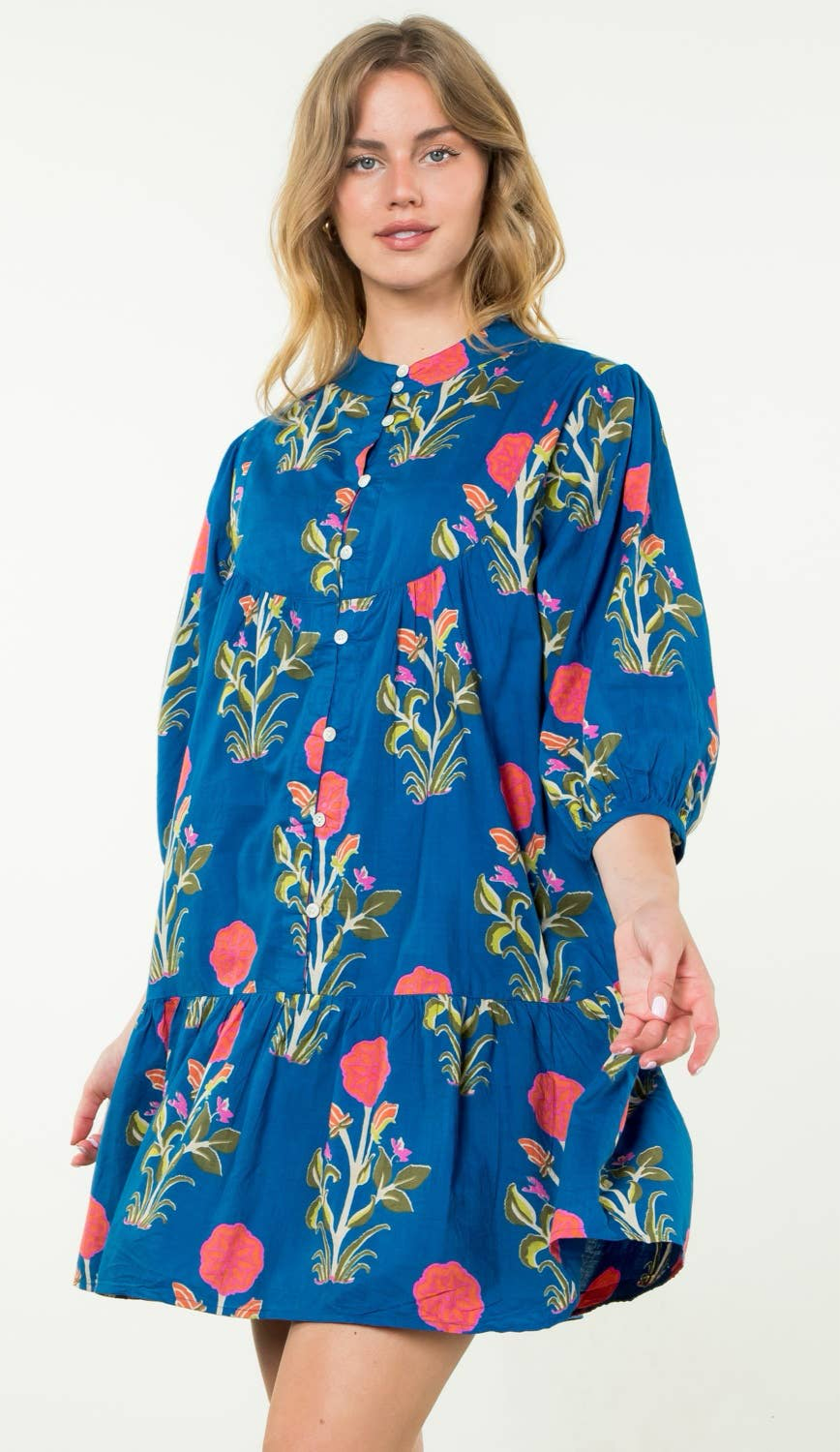 Blue Jean Baby Mid Sleeve Floral Print Dress-THML