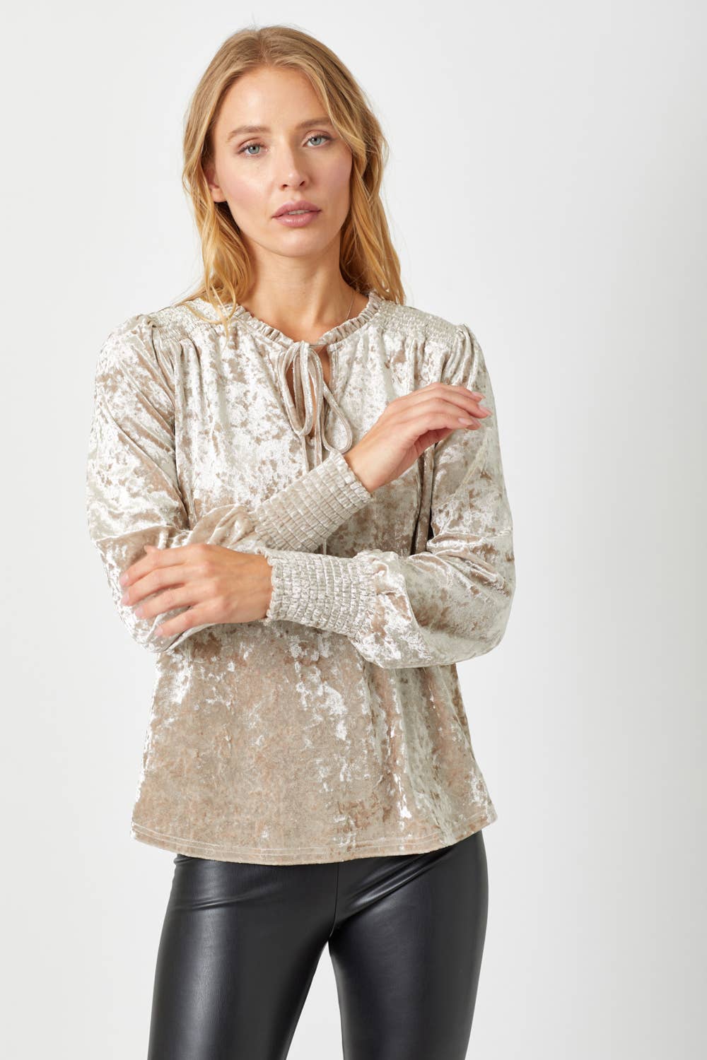 Prosecco Smocked Velvet Blouse