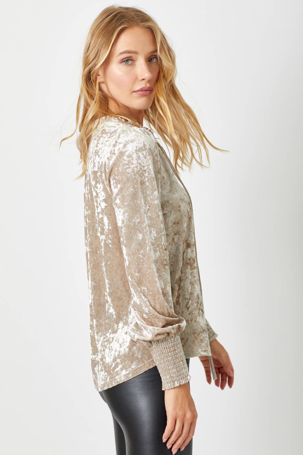 Prosecco Smocked Velvet Blouse