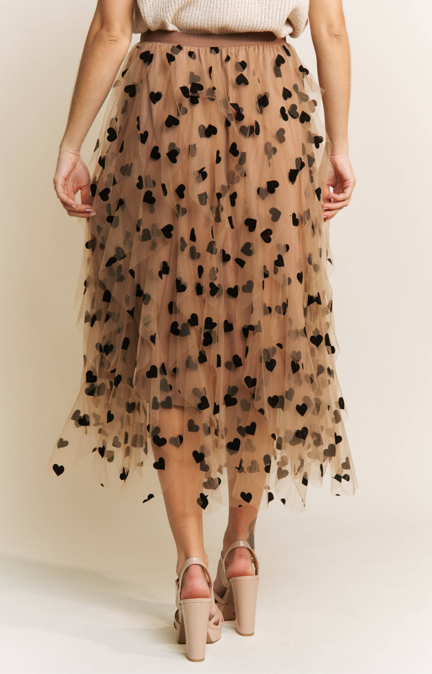 All Frills Velvet Heart Flocked Midi Skirt