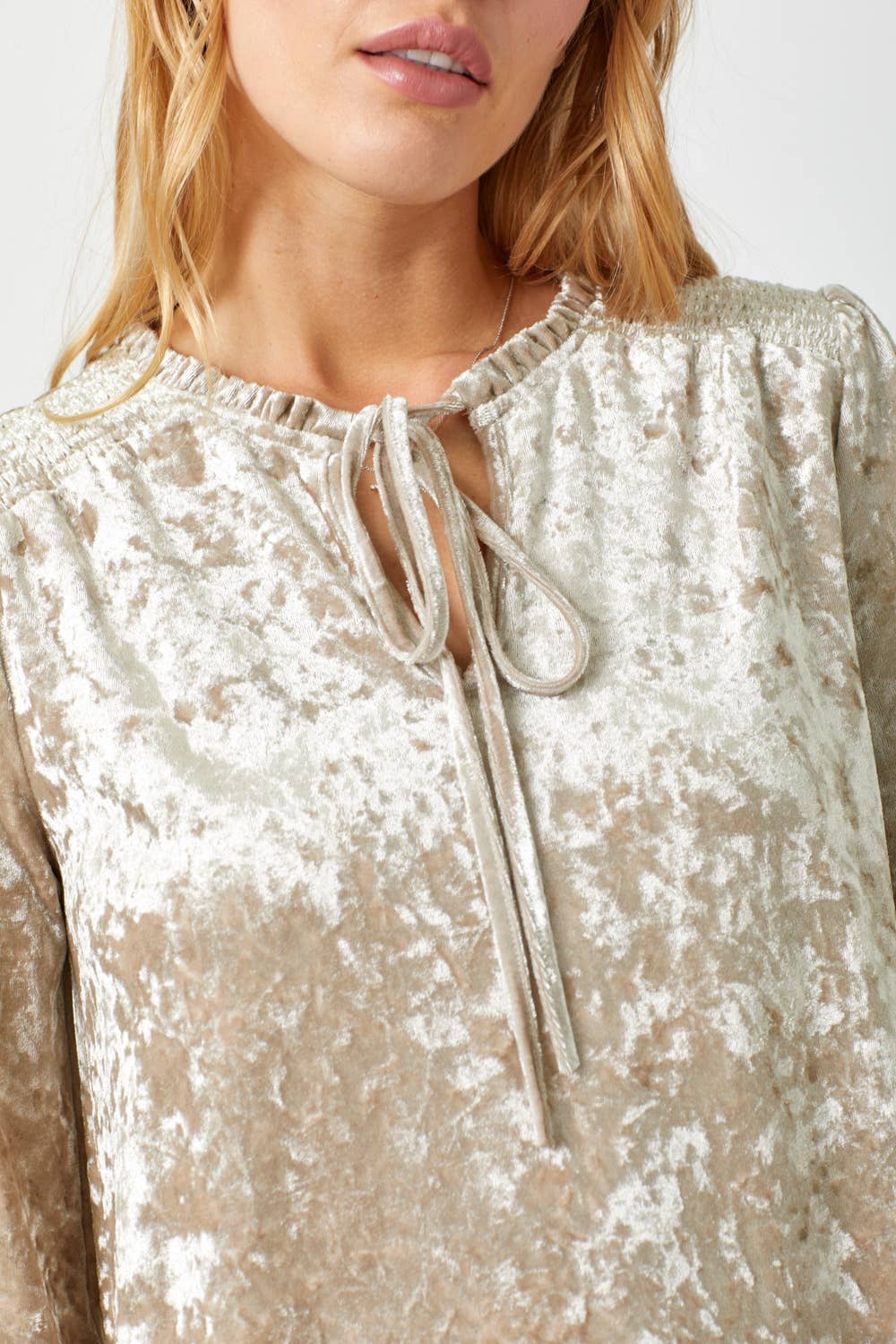 Prosecco Smocked Velvet Blouse