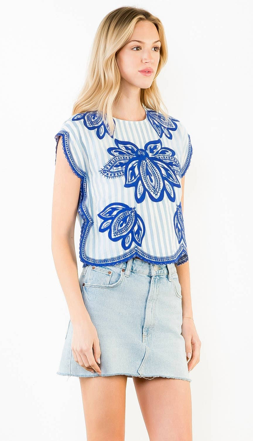 Jaycee Striped Embroidered Top: THML