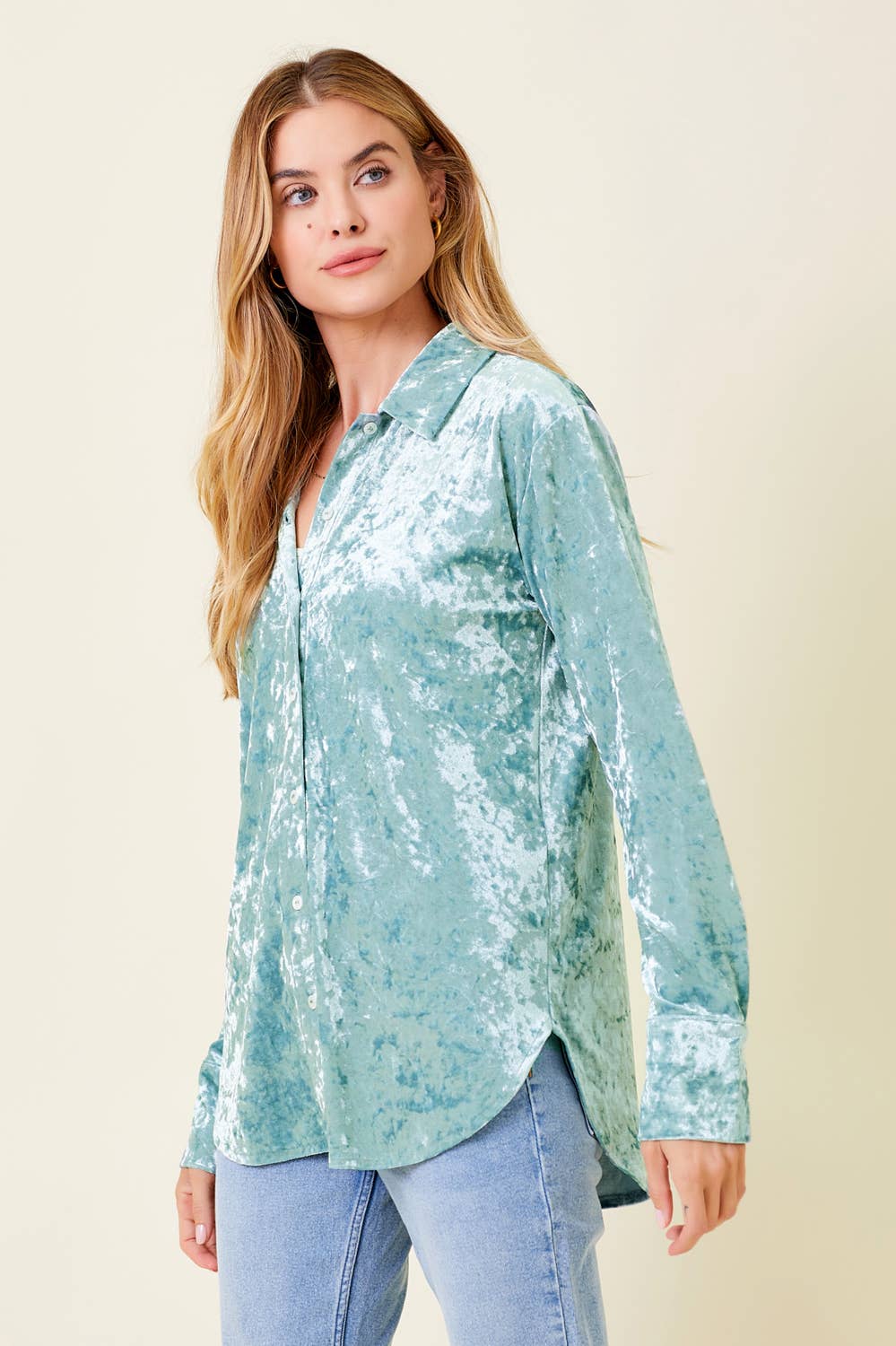 Bubbly Button Down Velvet Shirt