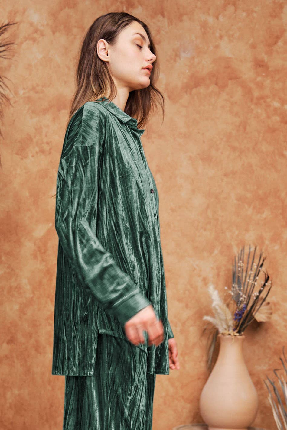 Amy Button Down Sage Velvet Top