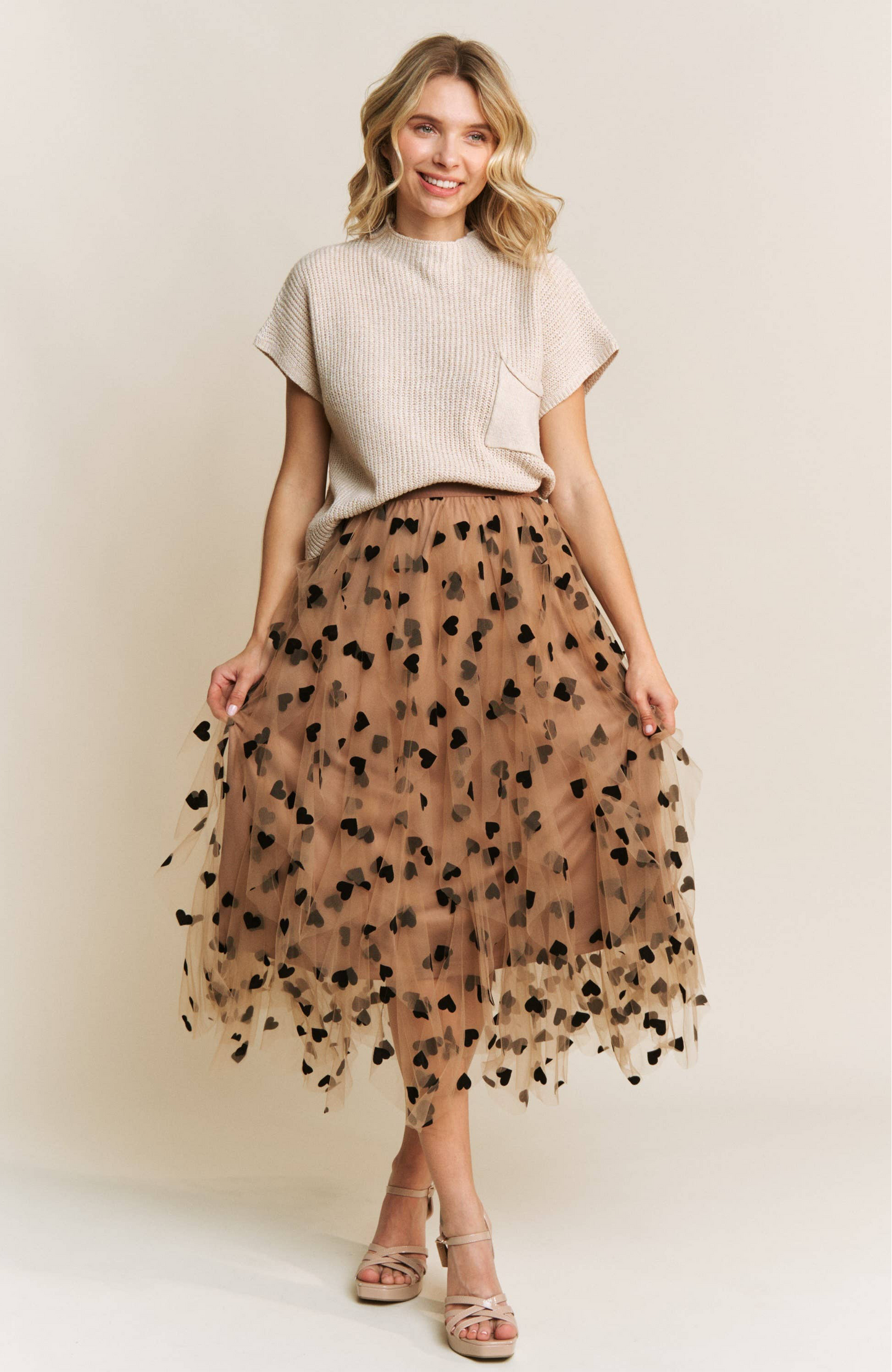 All Frills Velvet Heart Flocked Midi Skirt
