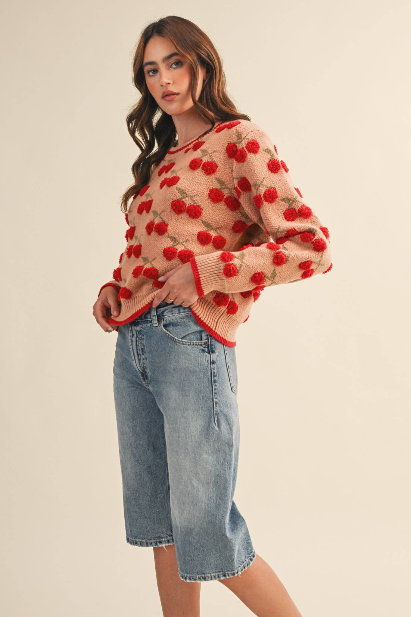 Jana Fuzzy Cherry Sweater