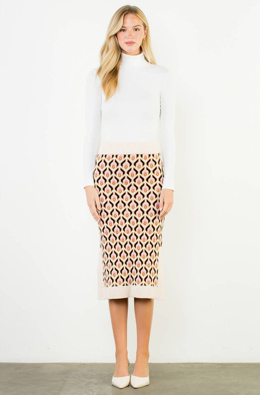 Lennon Geometric Jacquard Knit Midi Skirt: THML