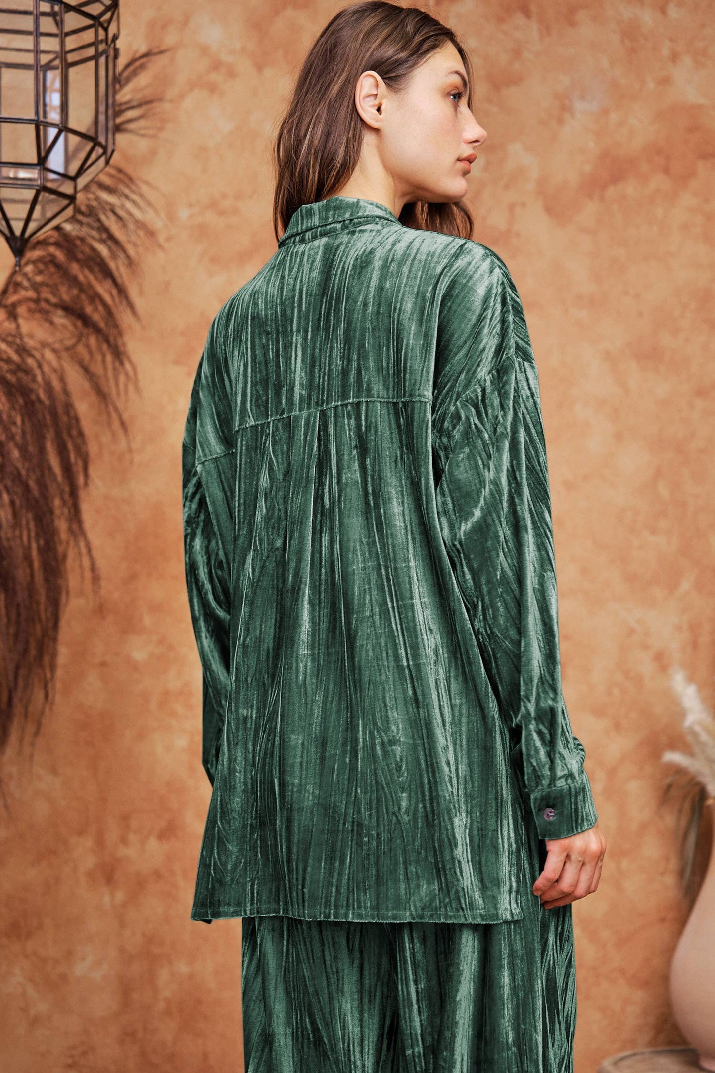 Amy Button Down Sage Velvet Top
