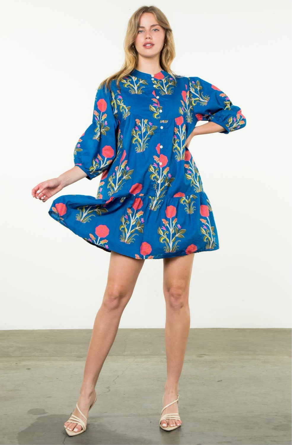 Blue Jean Baby Mid Sleeve Floral Print Dress-THML