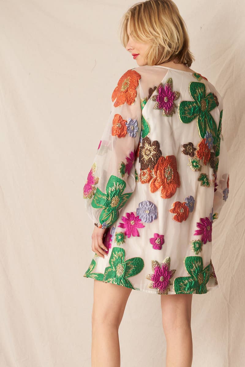 That’s Special Bubble Sleeve Floral Organza Mini Dress