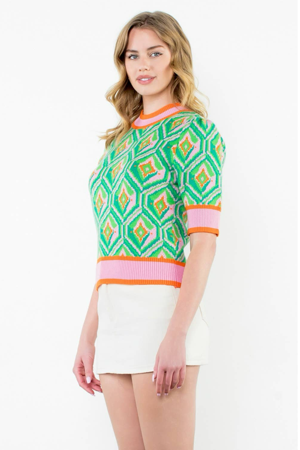 Harley Short Sleeve Pattern Knit Top: THML