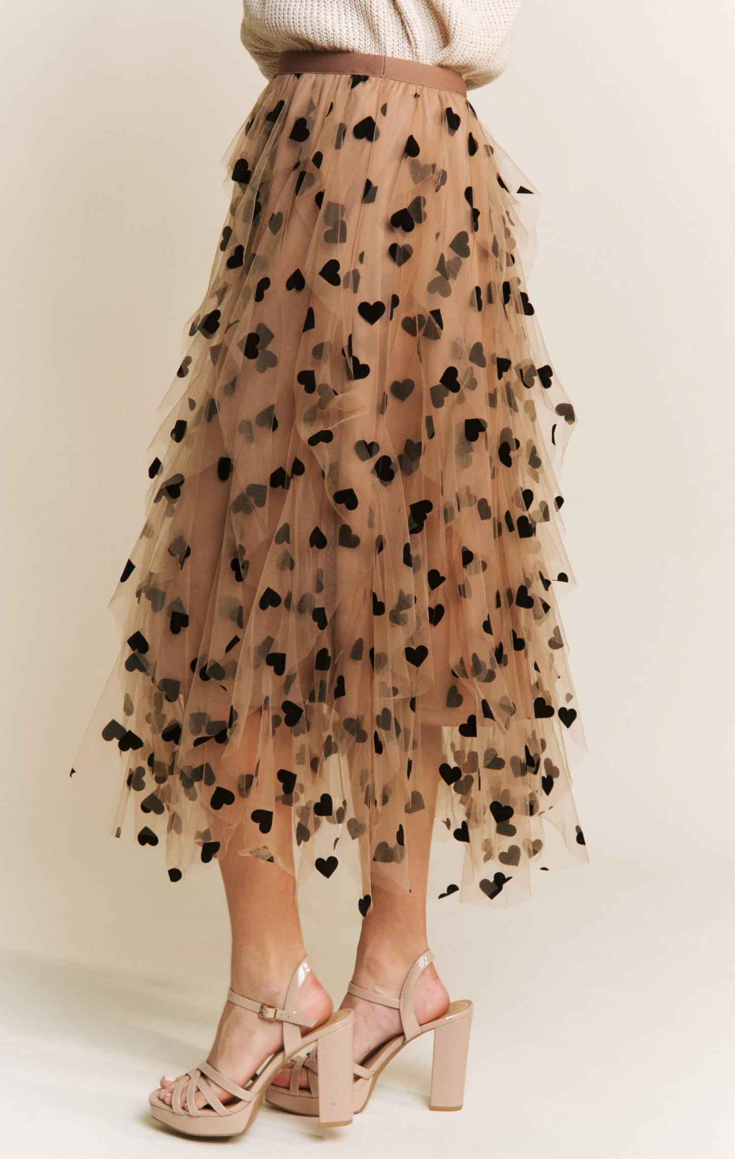 All Frills Velvet Heart Flocked Midi Skirt