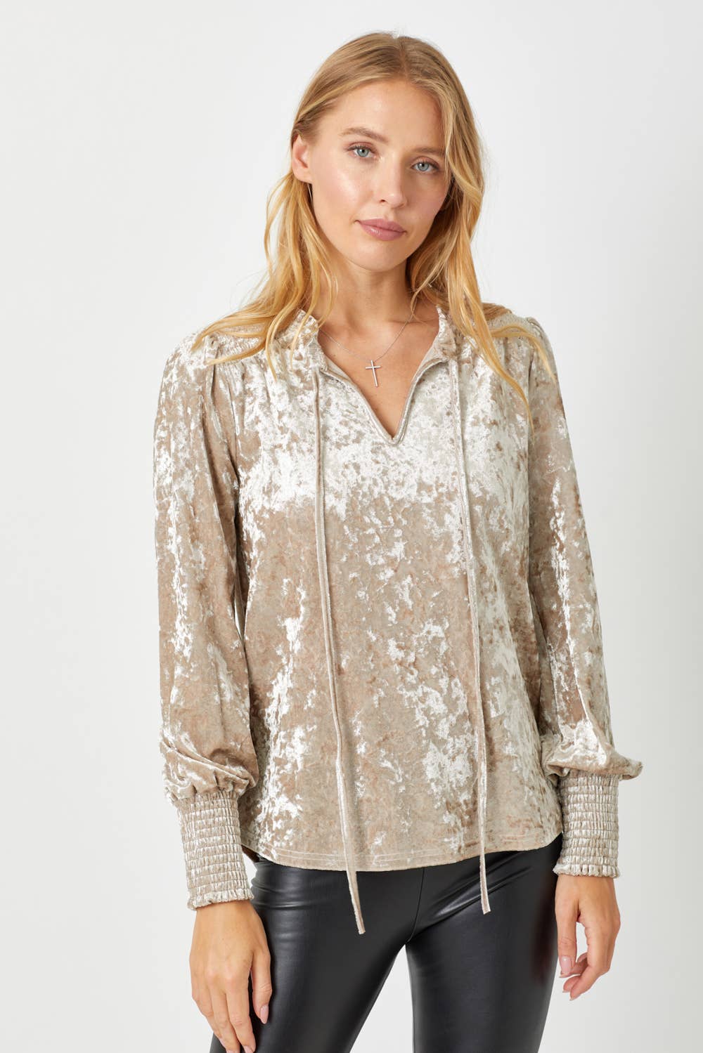 Prosecco Smocked Velvet Blouse