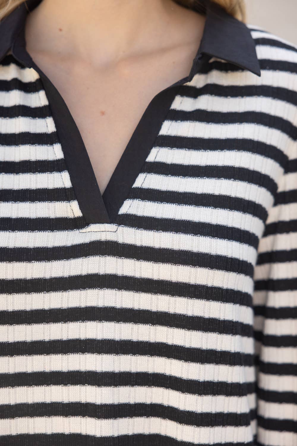 Kristy Collared Long Sleeve Striped Knit Dress