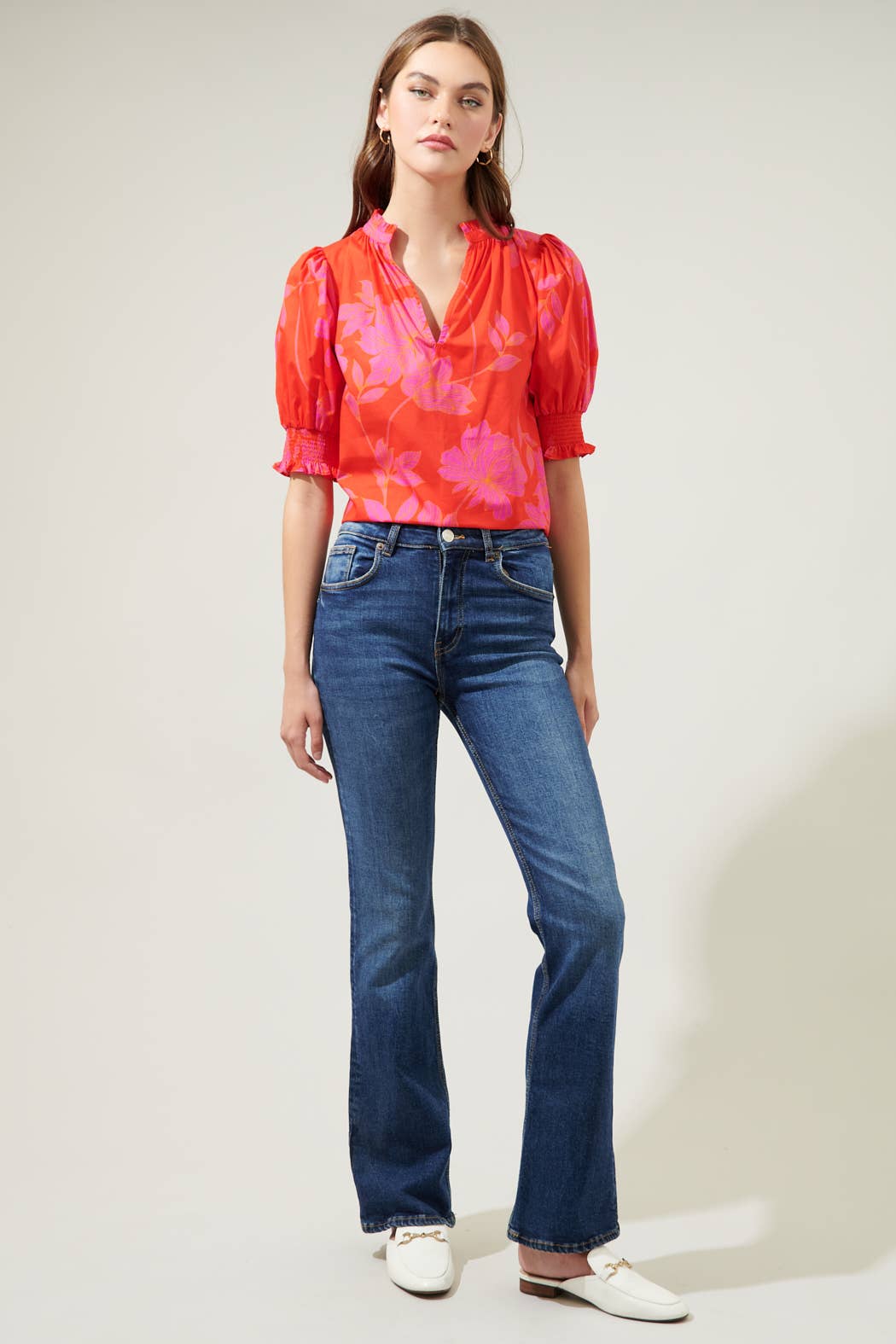Maylene Mile Floral Split Neck Top-Sugarlips