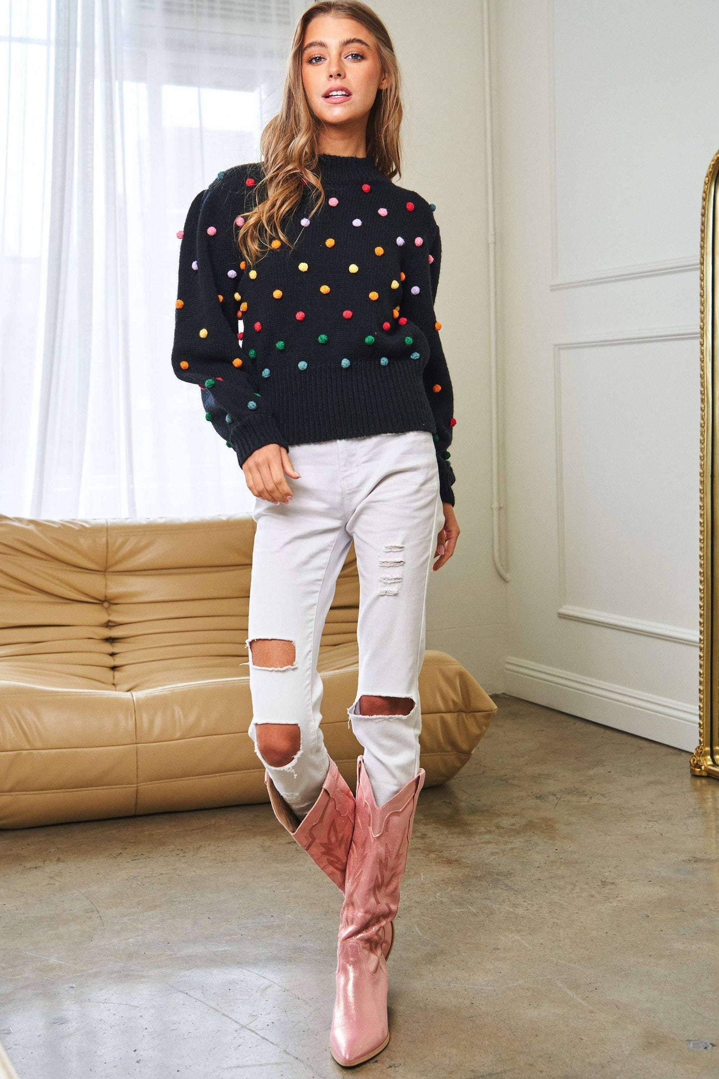 Rainbow Pom Sweater (2 colors)