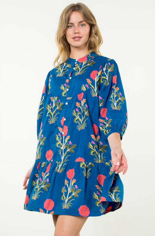 Blue Jean Baby Mid Sleeve Floral Print Dress-THML