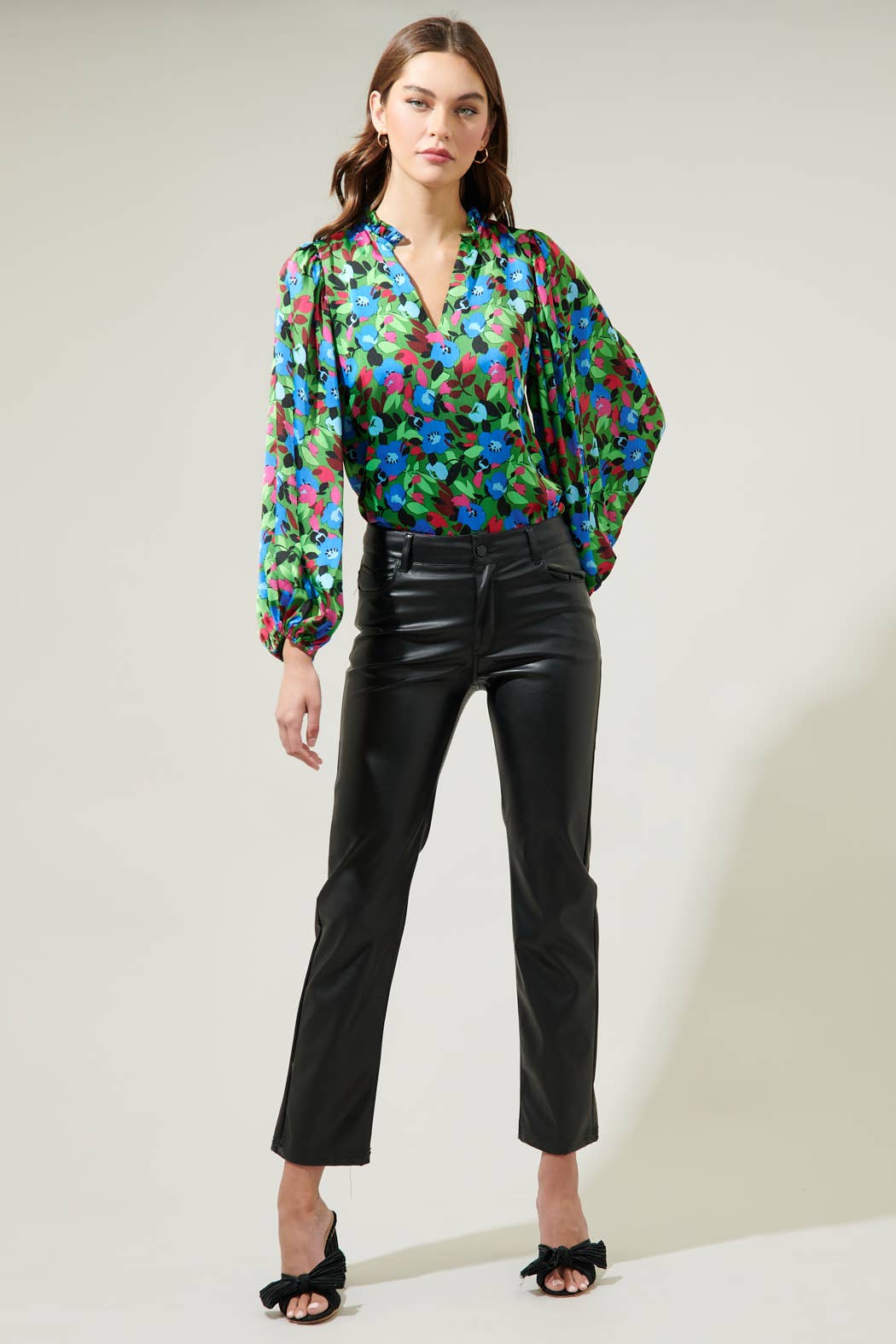 Destine Floral Hathaway Split Neck Long Sleeve Blouse