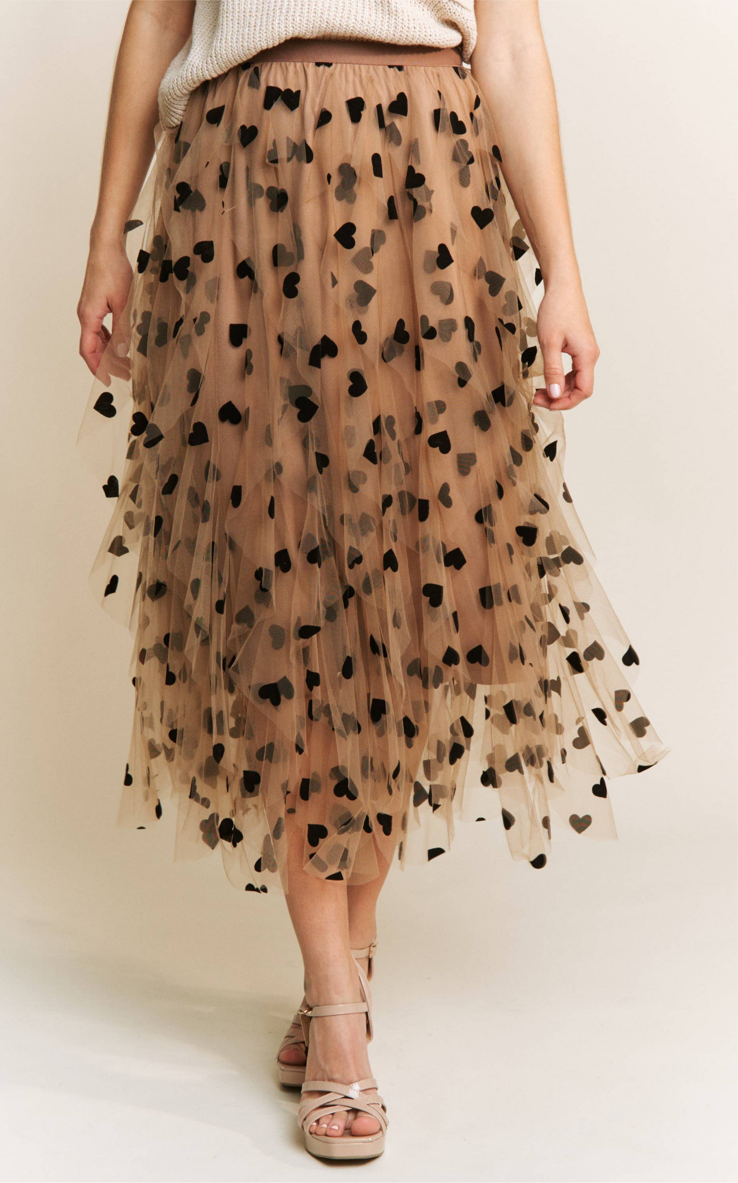 All Frills Velvet Heart Flocked Midi Skirt
