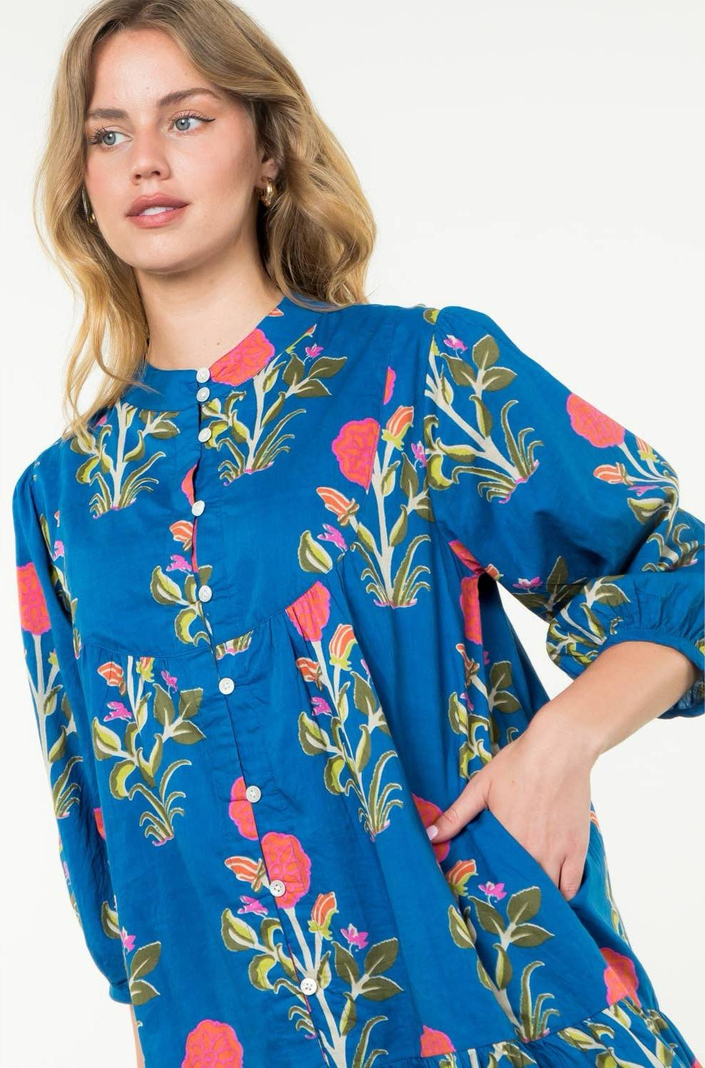 Blue Jean Baby Mid Sleeve Floral Print Dress-THML