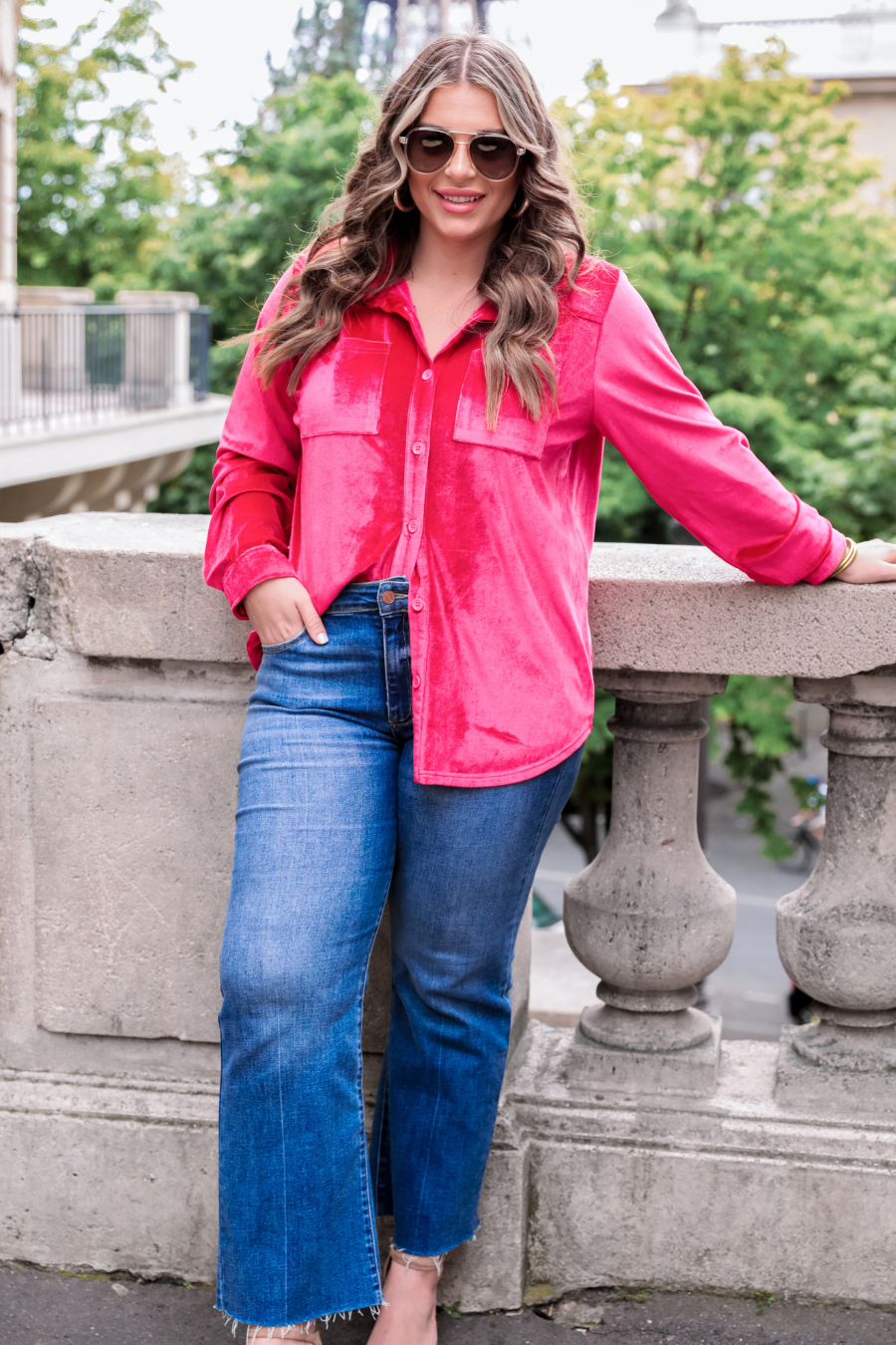 Shane Velvet Pink Button Down Top