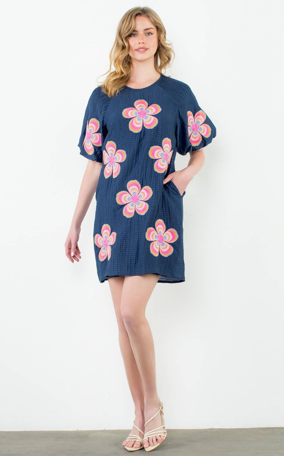 Sasha Flower Embroidered Dress: THML