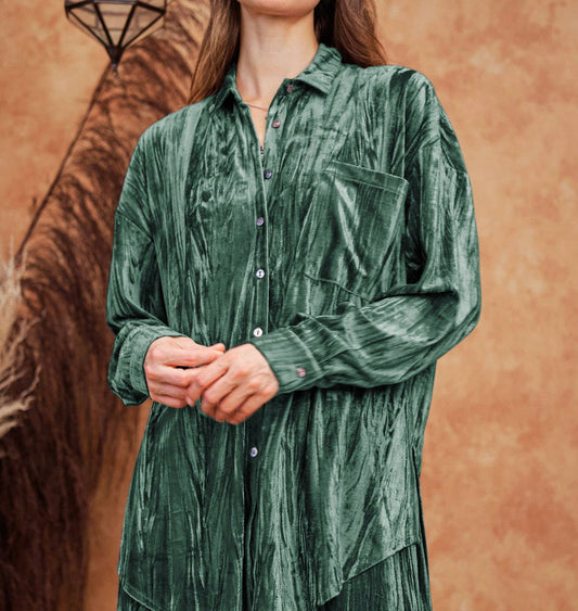 Amy Button Down Sage Velvet Top