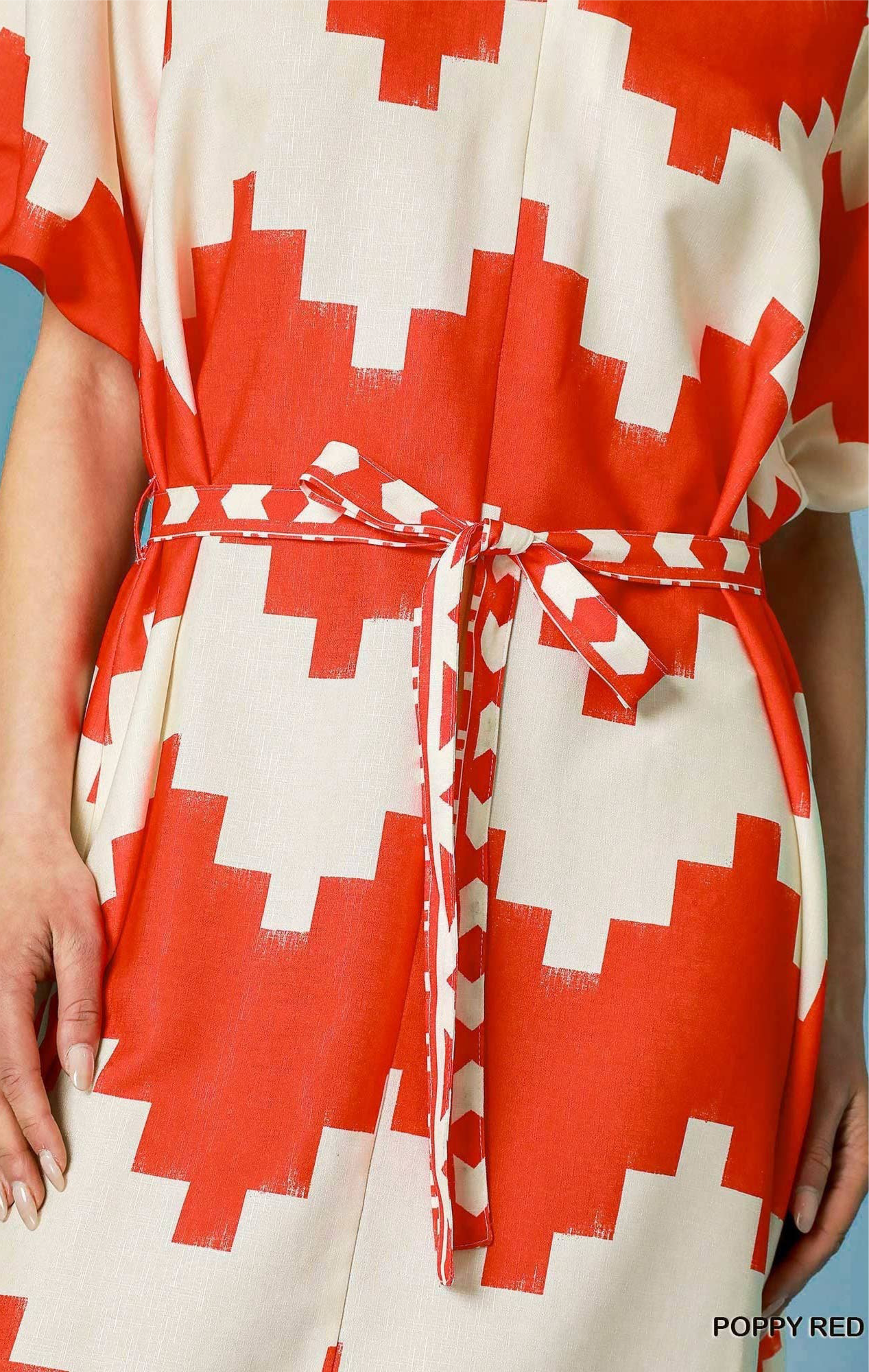 Poppy Printed V Neck Puff Short Sleeve Midi Dress