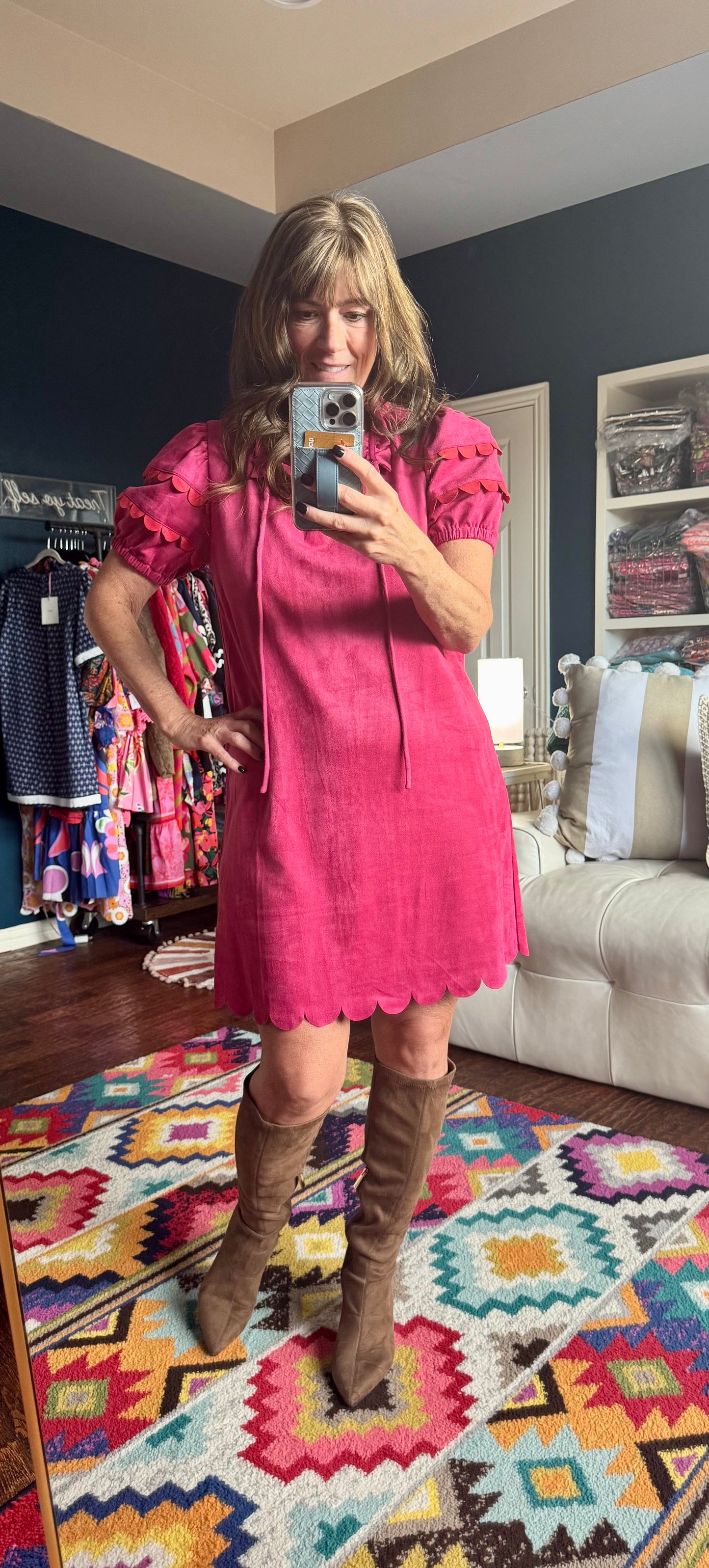 Scallop Detailed Suede Dress (2 colors)