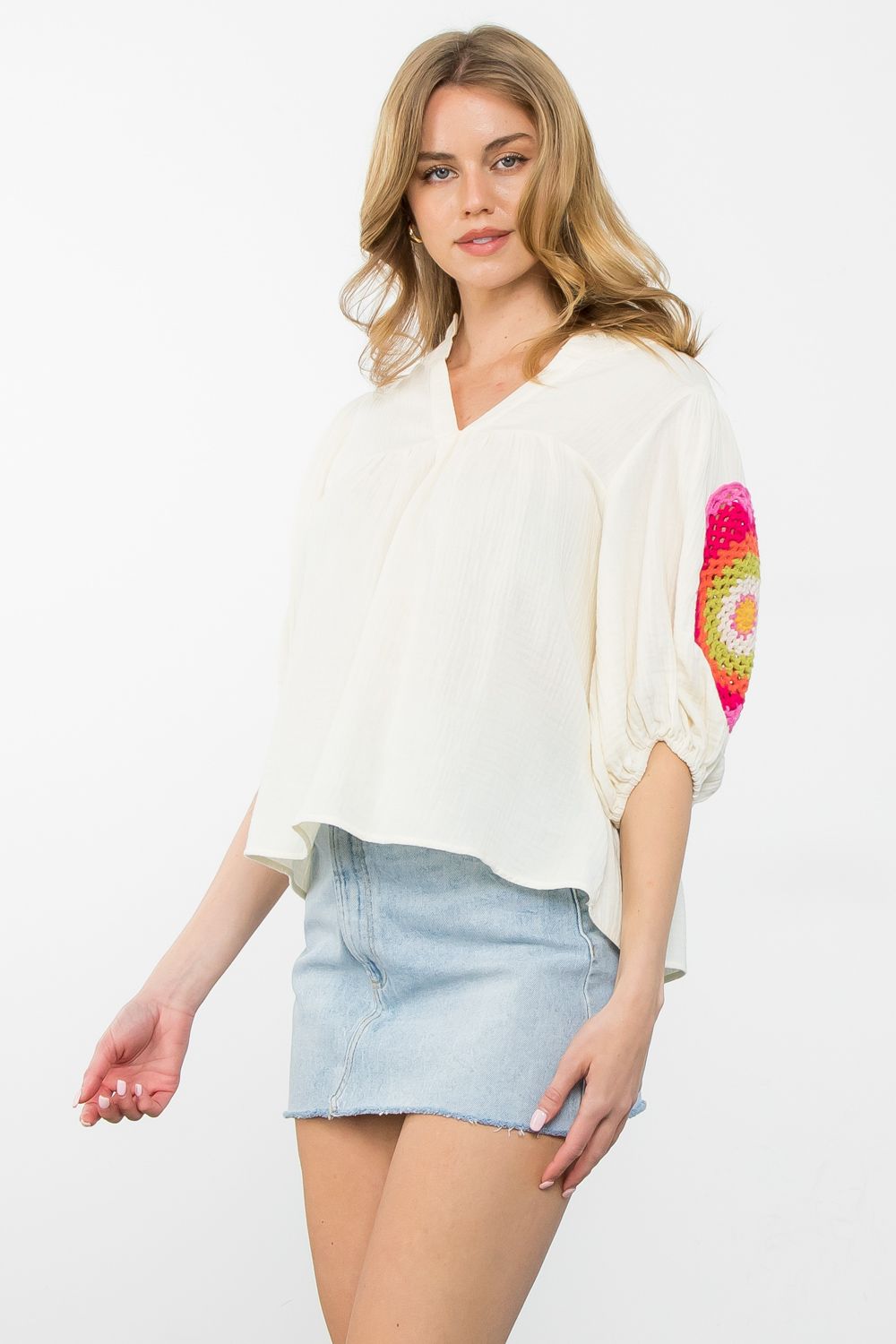 Brandi Crochet Sleeve Top-THML