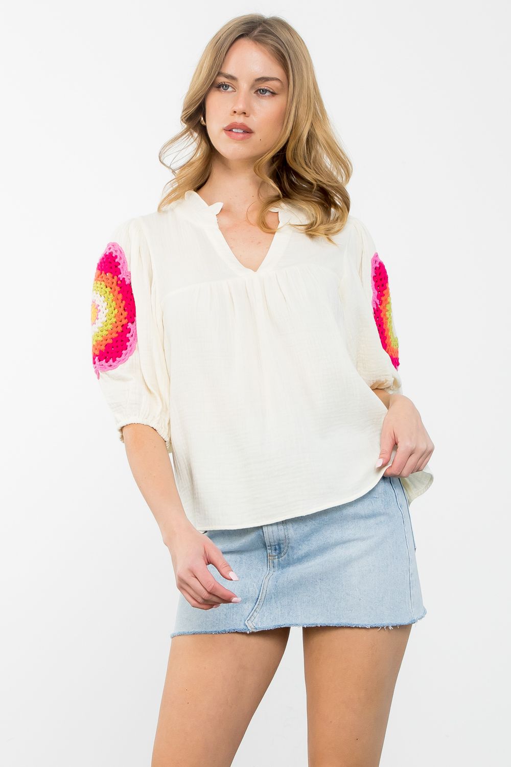 Brandi Crochet Sleeve Top-THML