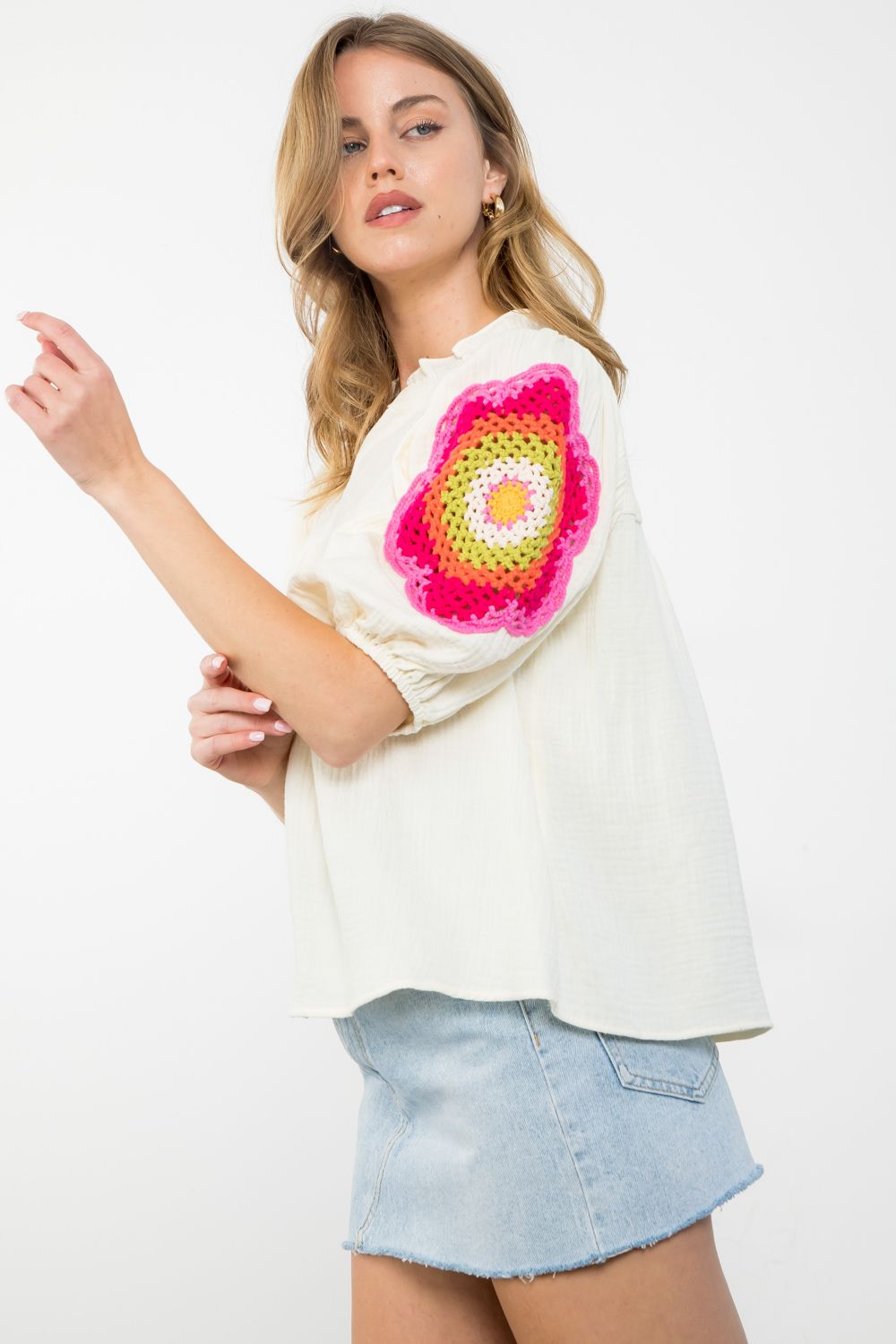 Brandi Crochet Sleeve Top-THML
