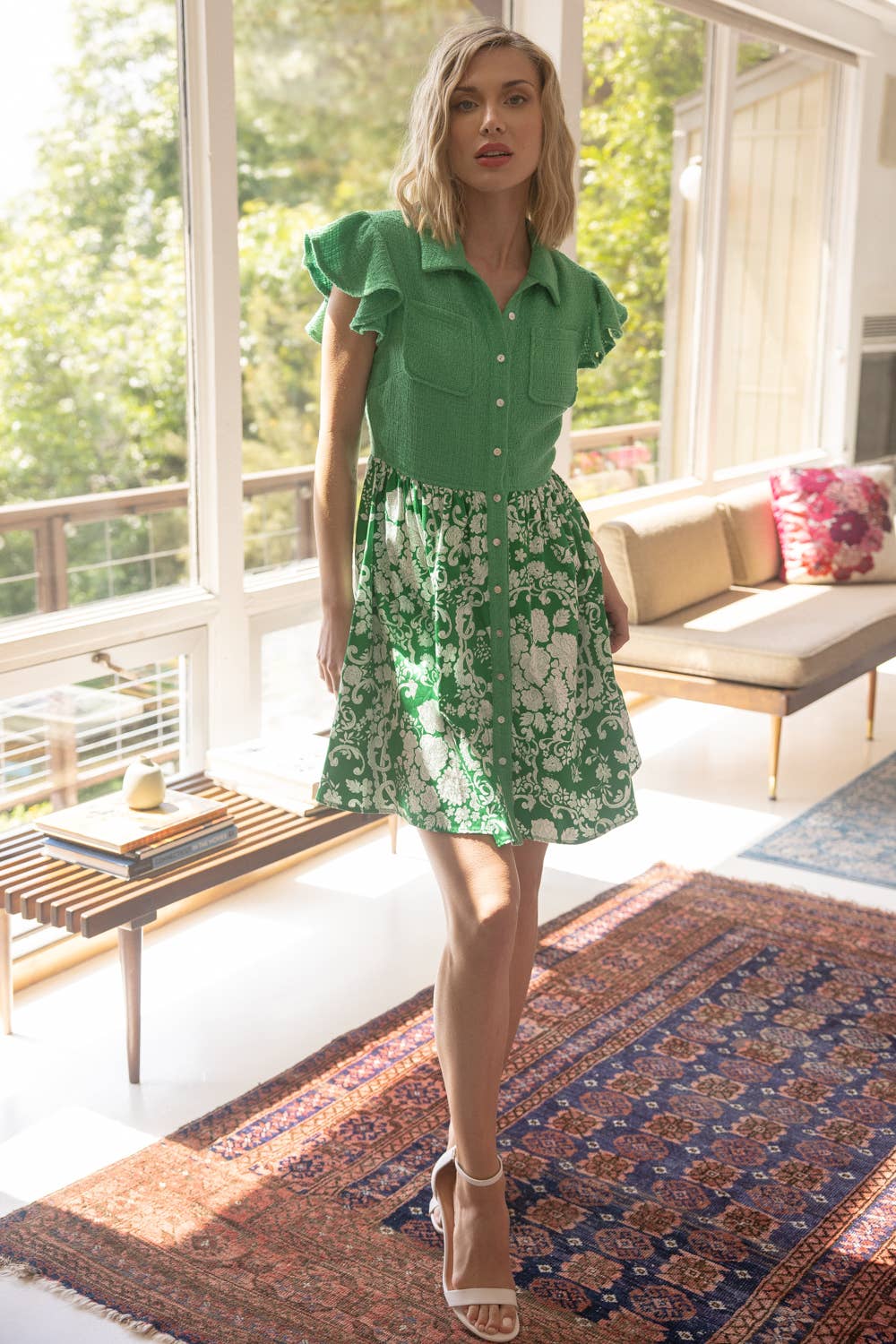 Brin Floral Print Tweed Collared Dress